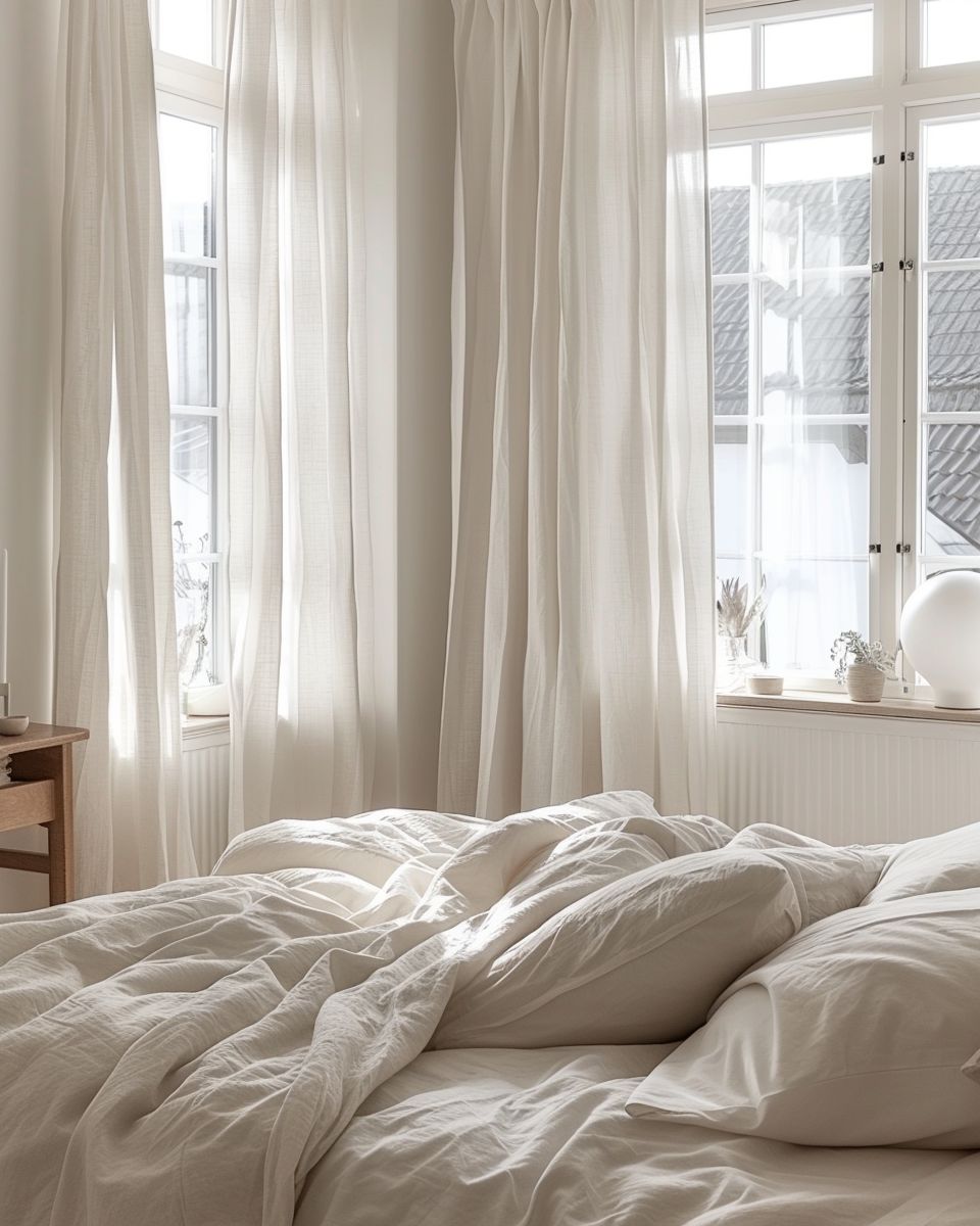 Frühlingsdeko-Ideen fürs Schlafzimmer- Hänge leichte Gardinen für frischen Look auf