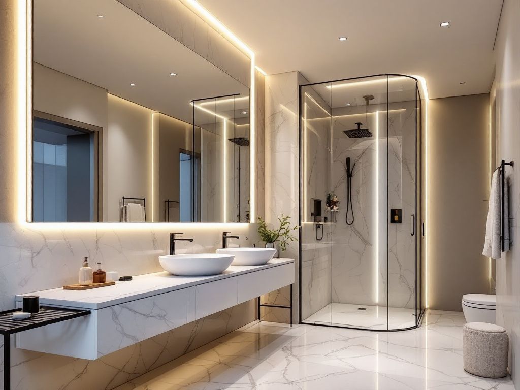 Ideen für moderne Badezimmer- Integriere indirekte LED-Beleuchtung für Atmosphäre