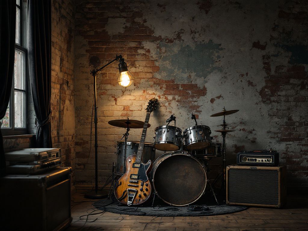 Grunge Schlafzimmer einrichten- Belebe Ecken mit alten Musikinstrumenten