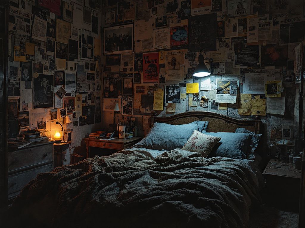Grunge Schlafzimmer einrichten- Gestalte Wände mit Postern und Collagen