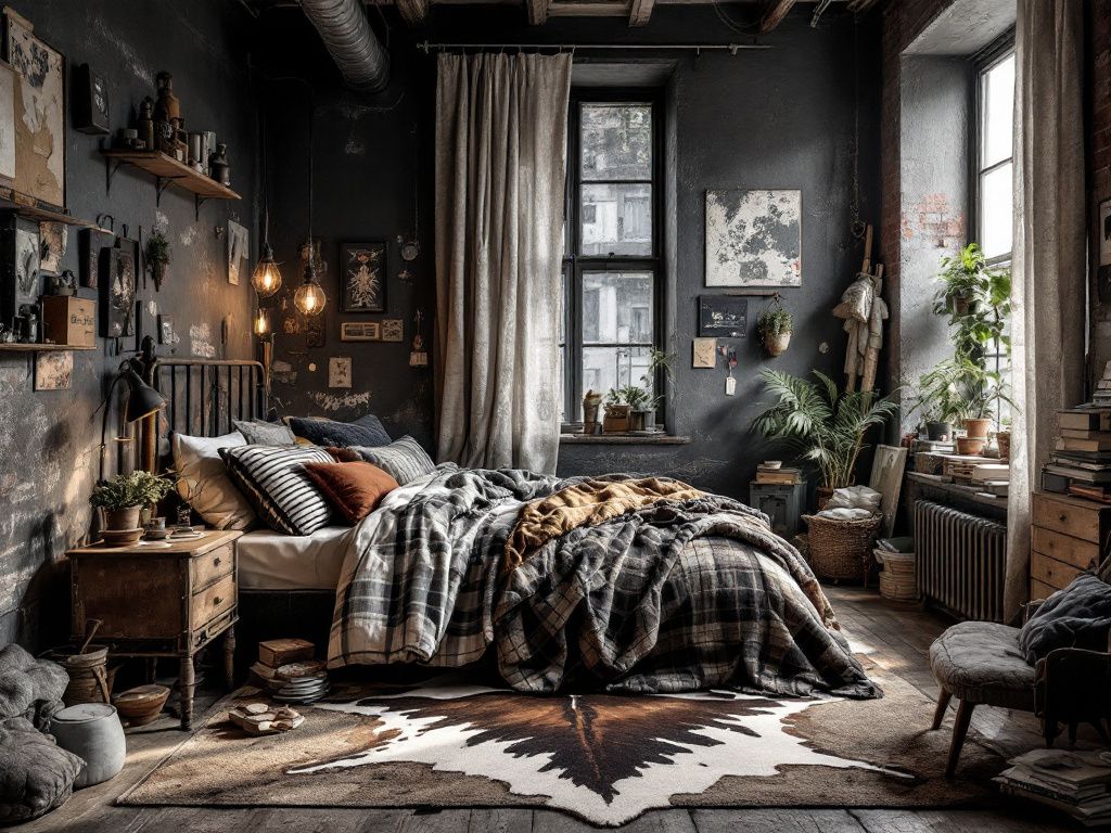 Grunge Schlafzimmer einrichten- Mische Muster für einen wilden Look
