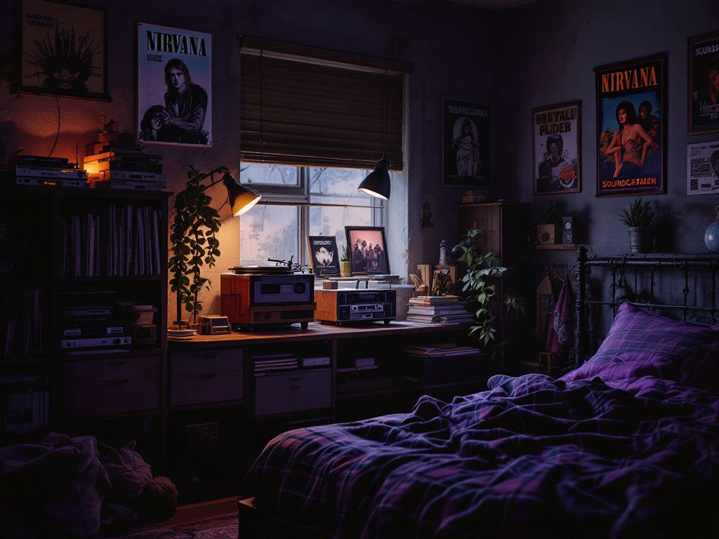 Grunge Schlafzimmer einrichten- Schaffe Atmosphäre mit Platten und Kassettenspielern.