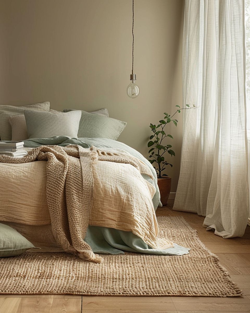 Ideen für Gästezimmer einrichten-Dekoriere mit beruhigenden Naturfarben und Textilien