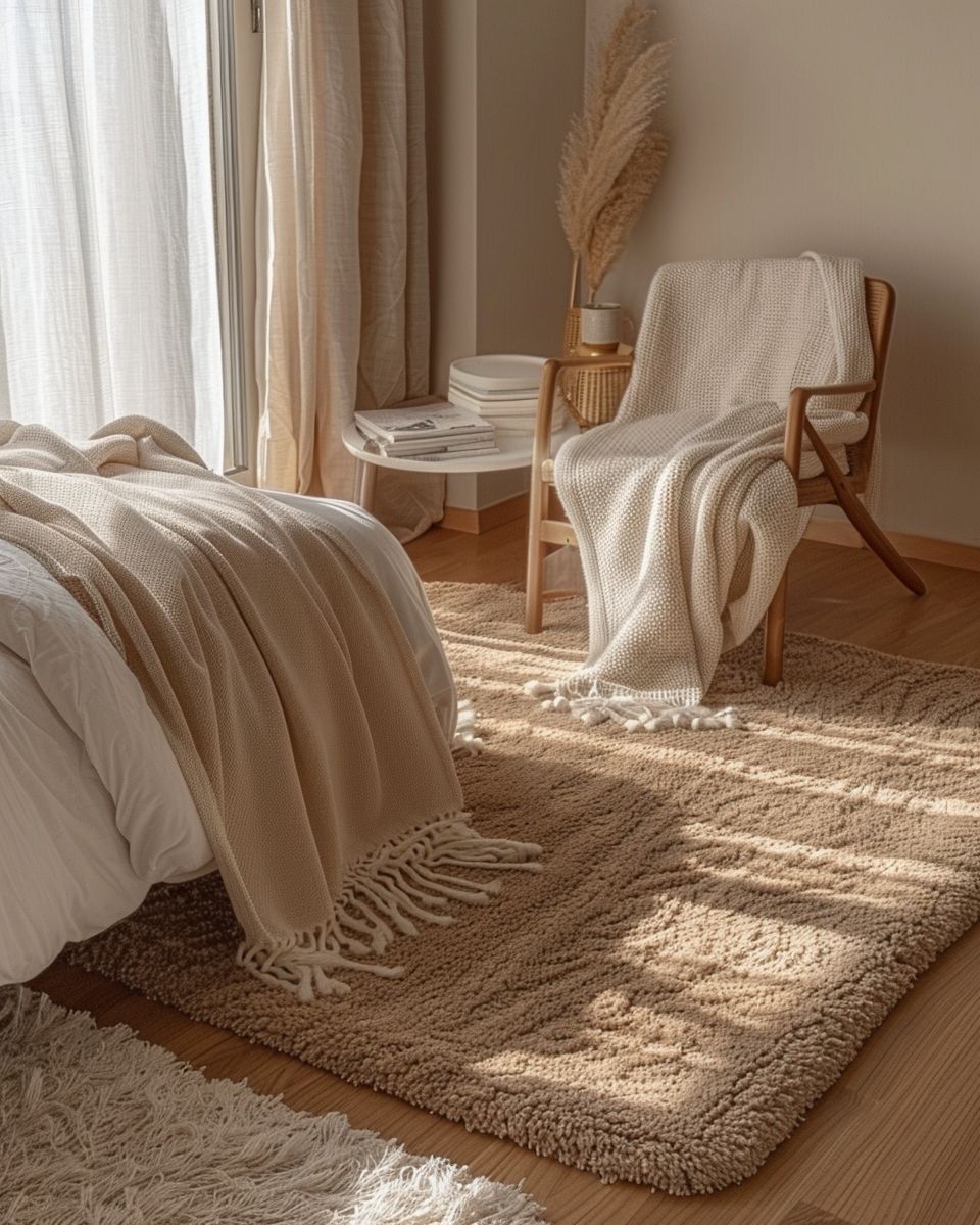 Ideen für Gästezimmer einrichten- Platziere weiche Teppiche für Komfort