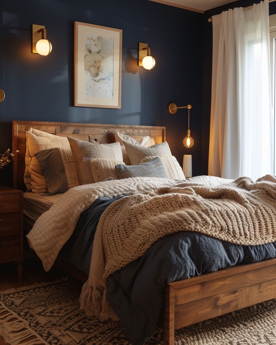 Ideen für Schlafzimmer-Farben- Entscheide dich für Dunkelblau bei Gemütlichkeit