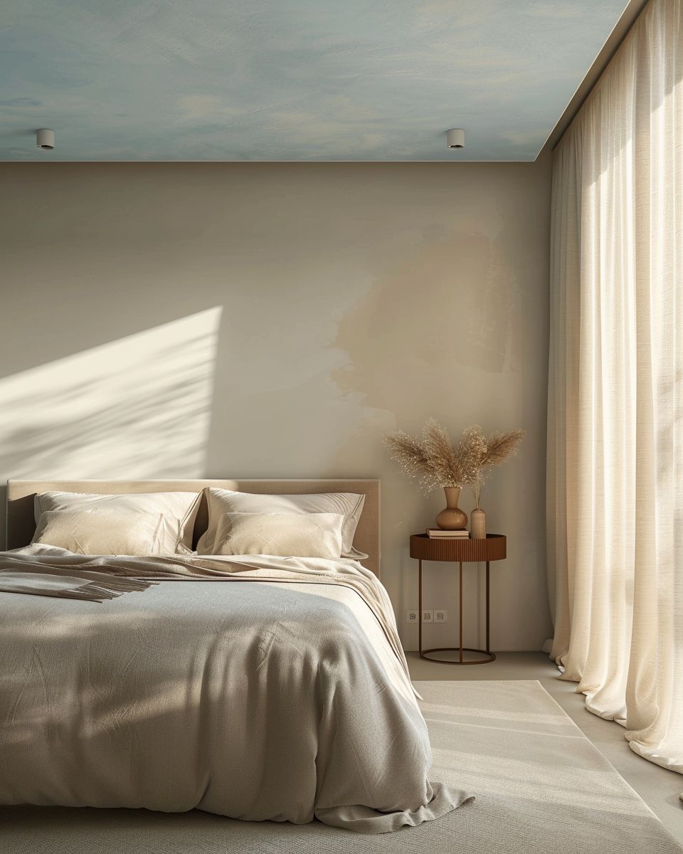 Ideen für Schlafzimmer-Farben- Male die Decke in einem sanften Ton