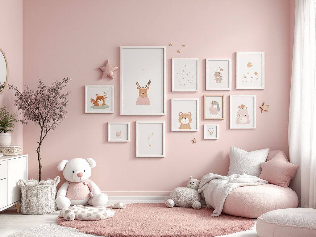 Kinderzimmer in Rosa- Gestalte eine Bilderwand mit süßen Illustrationen