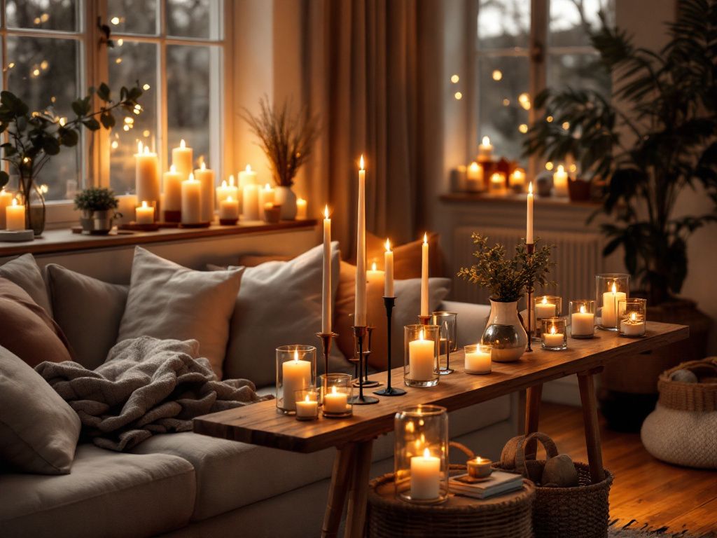 Lichtkonzept für das Wohnzimmer- Arrangiere Kerzen für eine behagliche Atmosphäre