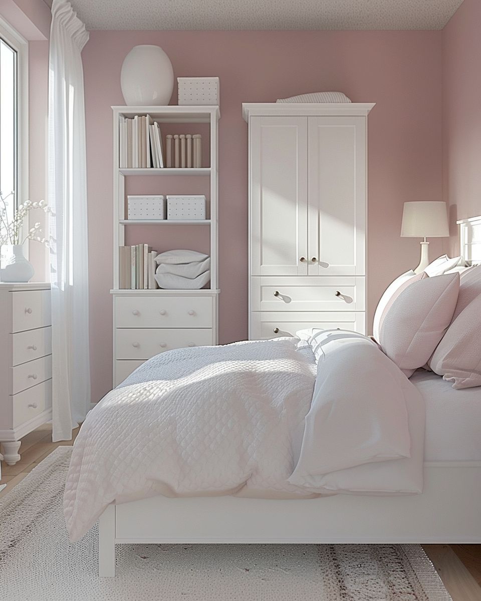 Schlafzimmer in Rosa- Ergänze weiße Möbel für sanfte Kontraste