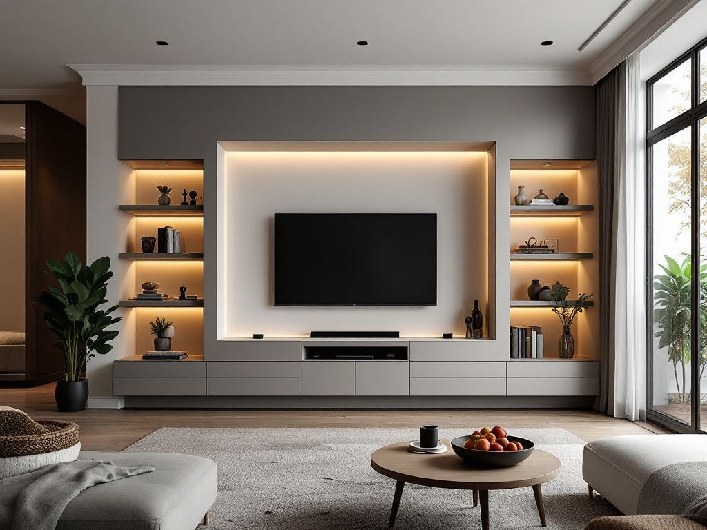TV-Wand-Ideen für das Wohnzimmer- Montiere den Fernseher in einer Nische