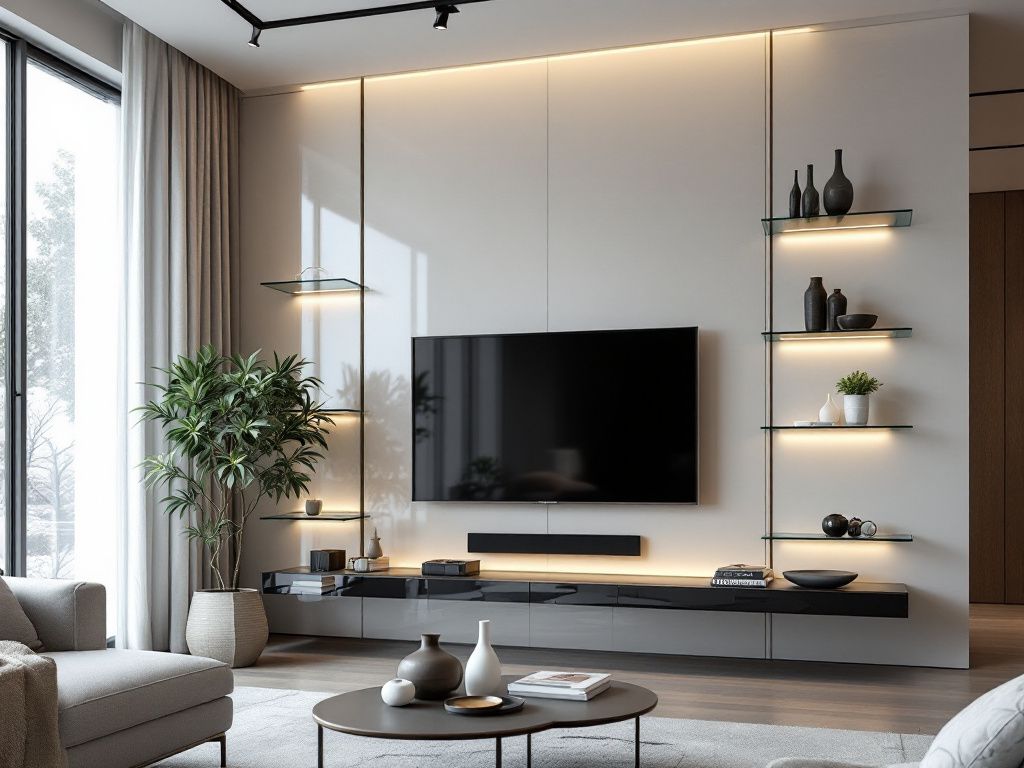 TV-Wand-Ideen für das Wohnzimmer- Setze auf Glas-Elemente für eine moderne Note