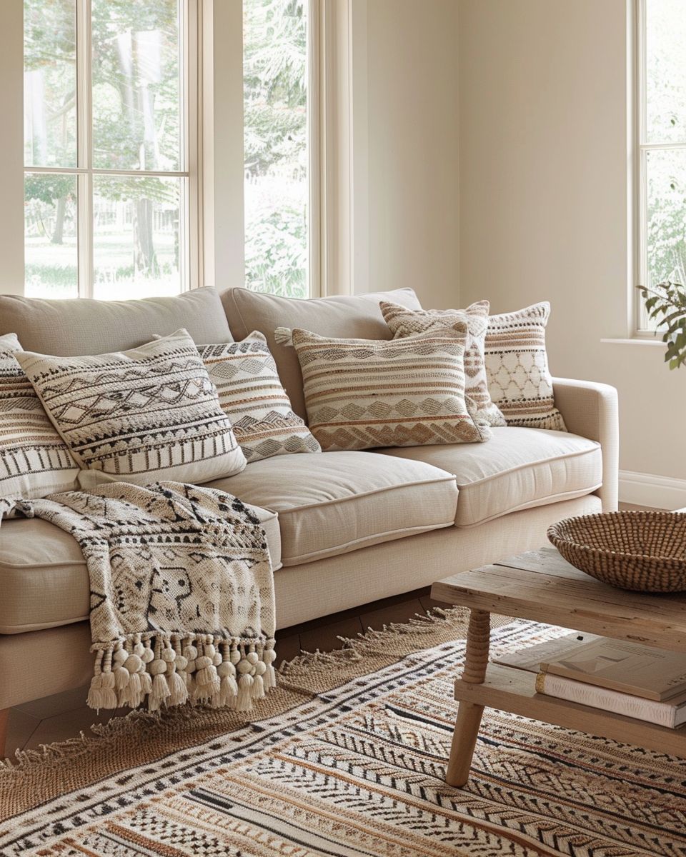 Wohnzimmer in Beige- Erfrische den Look mit beigen Mustern.