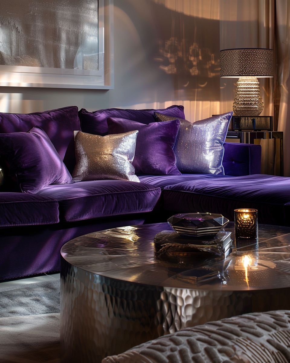 Wohnzimmer in Lila- Nutze Samt-Sofas für luxuriöses Flair