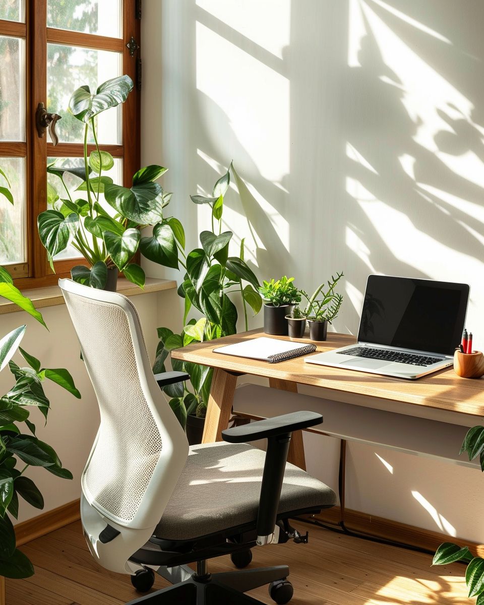kleines Arbeitszimmer einrichten- Ergänze Pflanzen für eine frische Raumwirkung