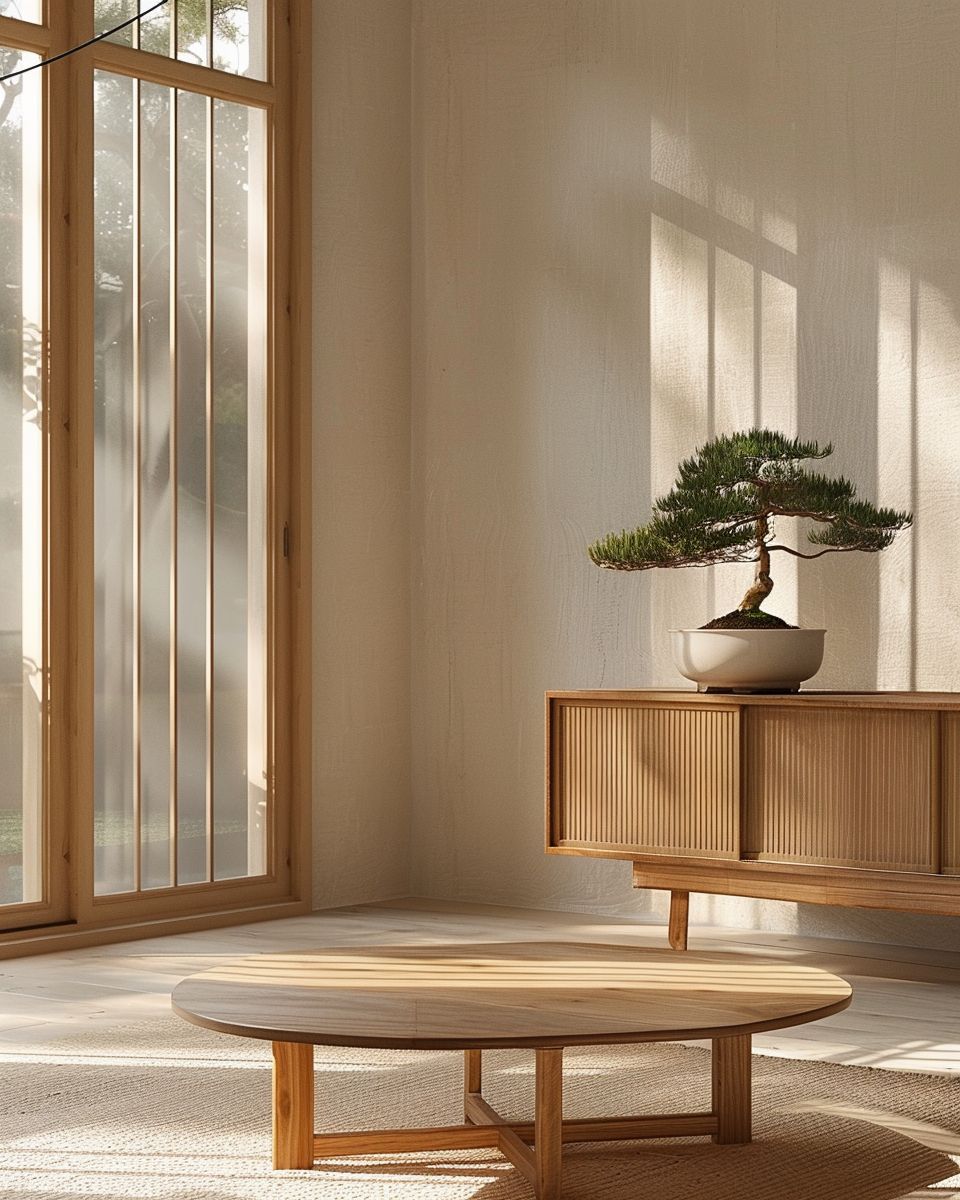 Asiatischer Einrichtungsstil- Positioniere Bonsai-Bäume als lebendiges Detail