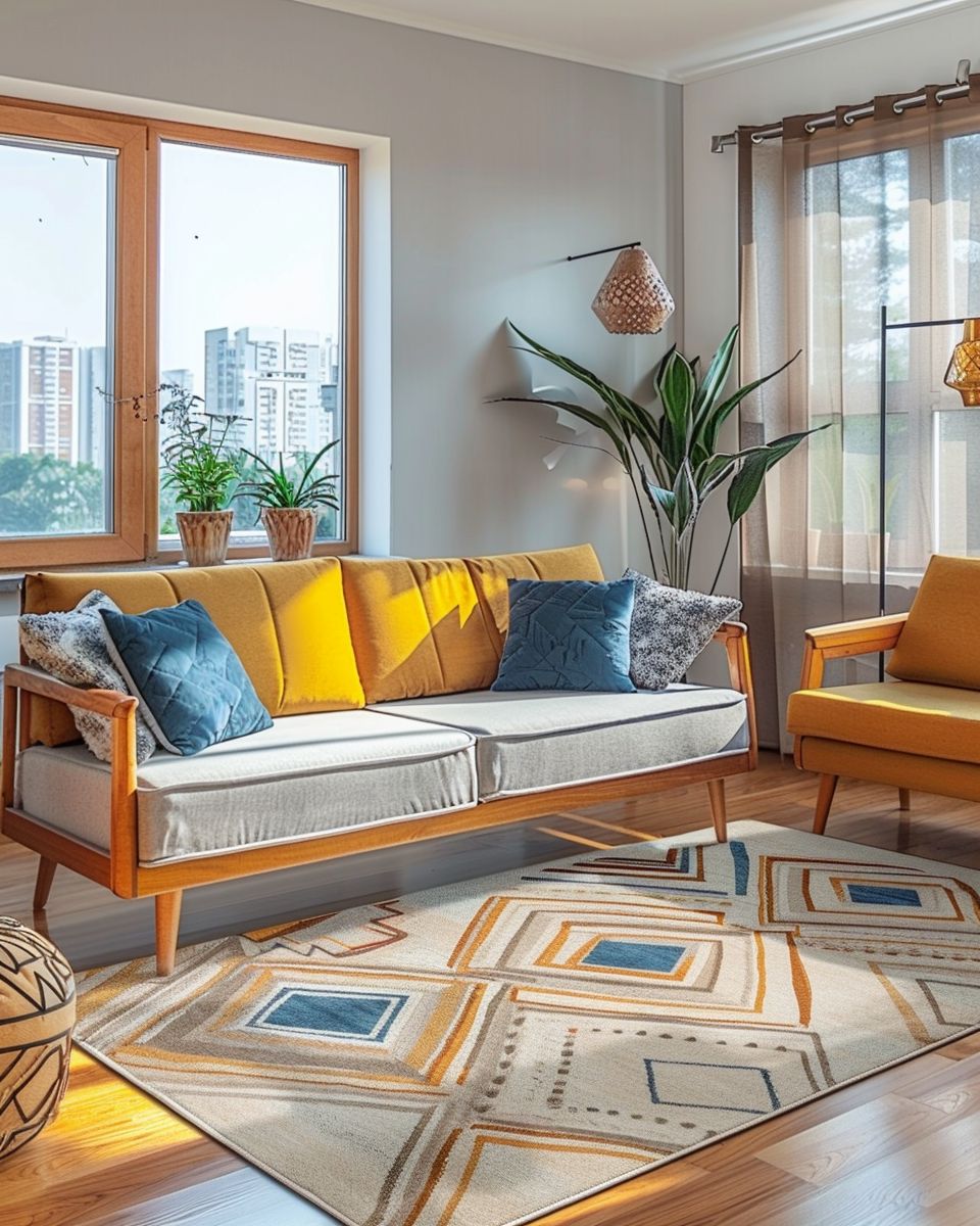 Einrichtungsstil: Mid Century Modern- Nutze geometrische Muster auf Teppichen