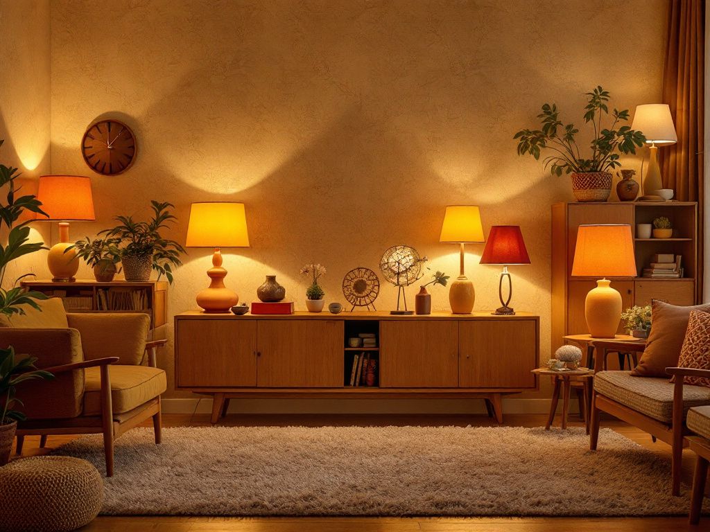 Ideen: Einrichten im 70er-Jahre-Stil- Arrangiere Vintage-Lampen mit bunten Schirmen