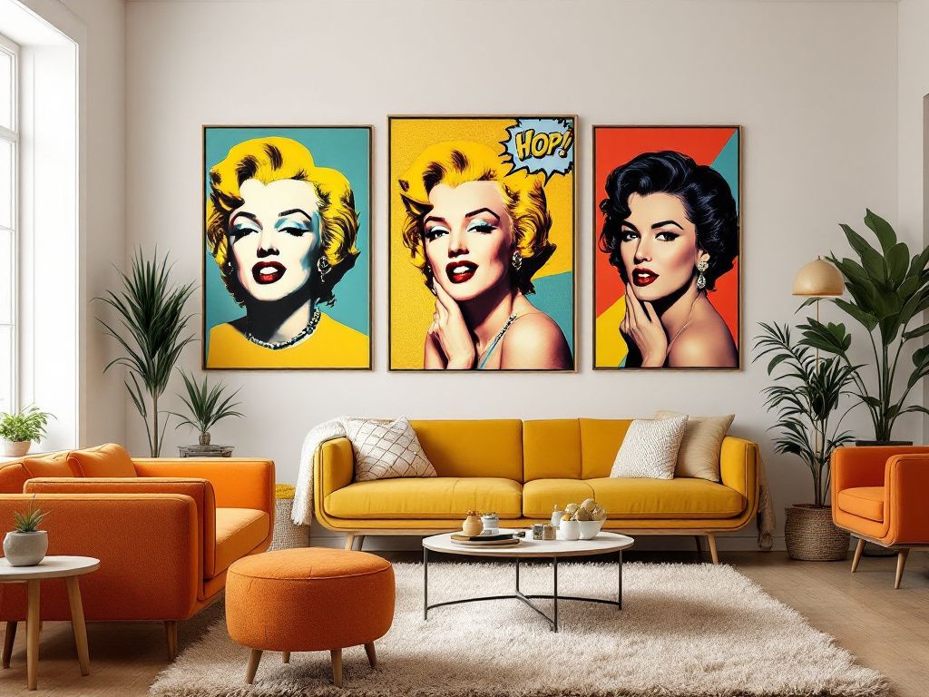 Ideen: Einrichten im 70er-Jahre-Stil- Präsentiere Pop-Art-Bilder an Wänden