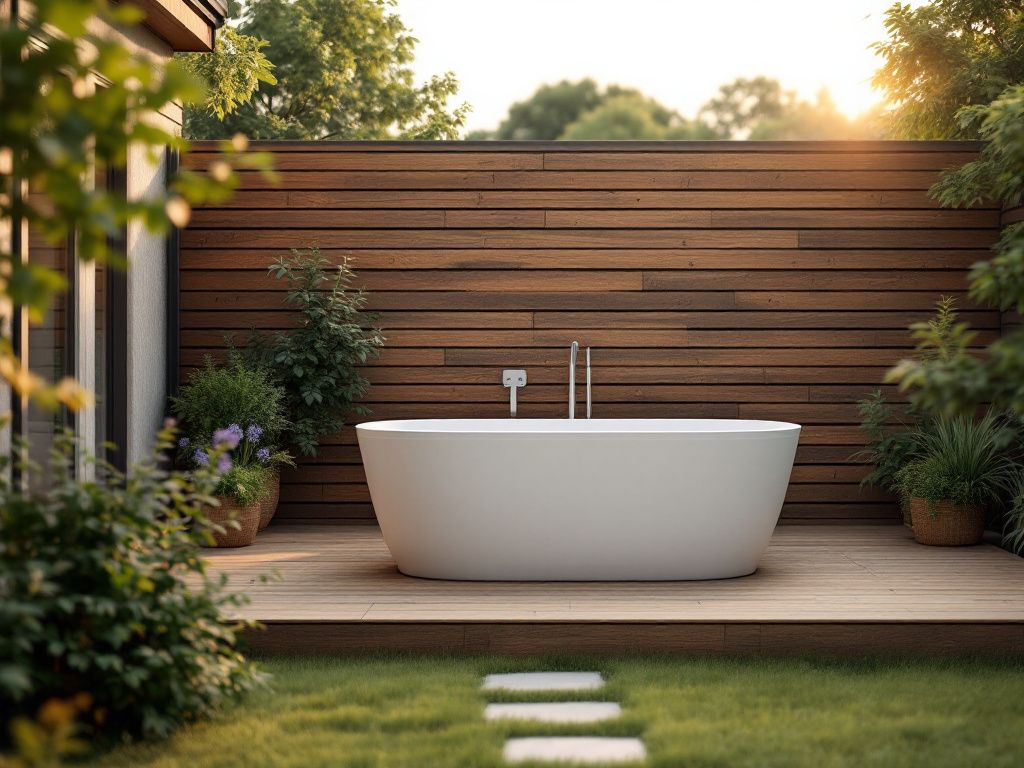 Ideen für Badewanne im Freien- Baue ein Holzdeck unter die Wanne