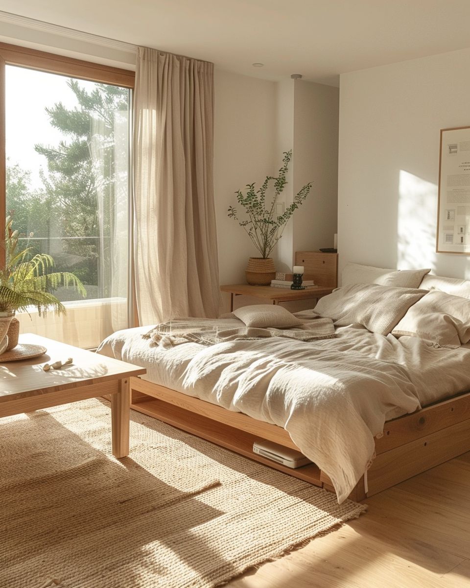 Ideen für das Einrichten im Japandi-Stil- Wähle multifunktionale, minimalistische Möbelstücke