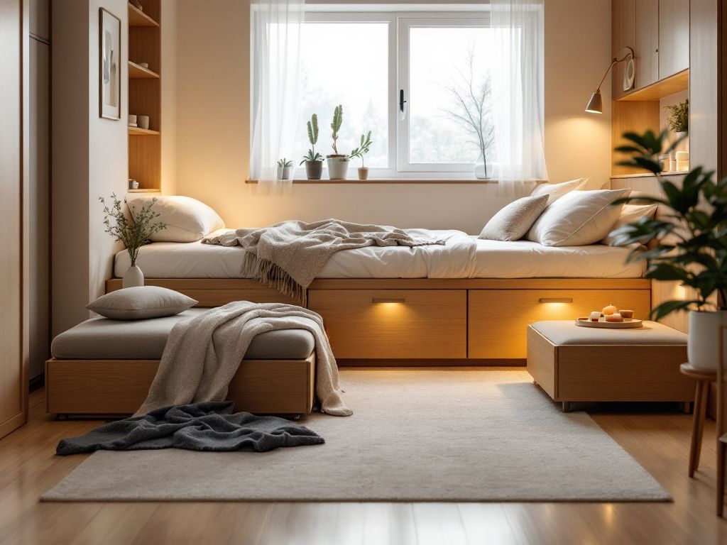 Kleines Zimmer einrichten-
Nutze multifunktionale Möbel mit Stauraum