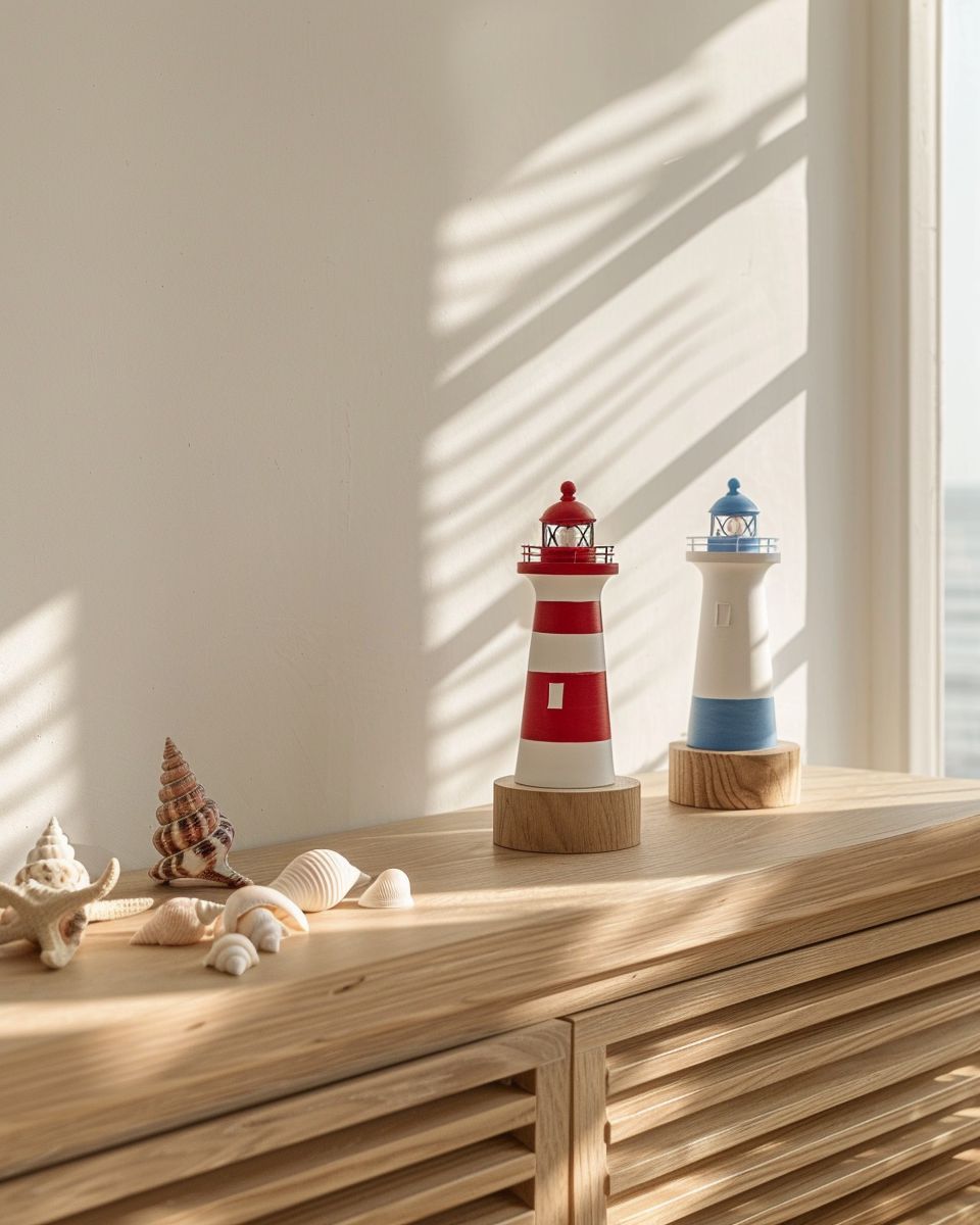 Maritime Einrichtung- Platziere Leuchtturm-Modelle auf Kommoden