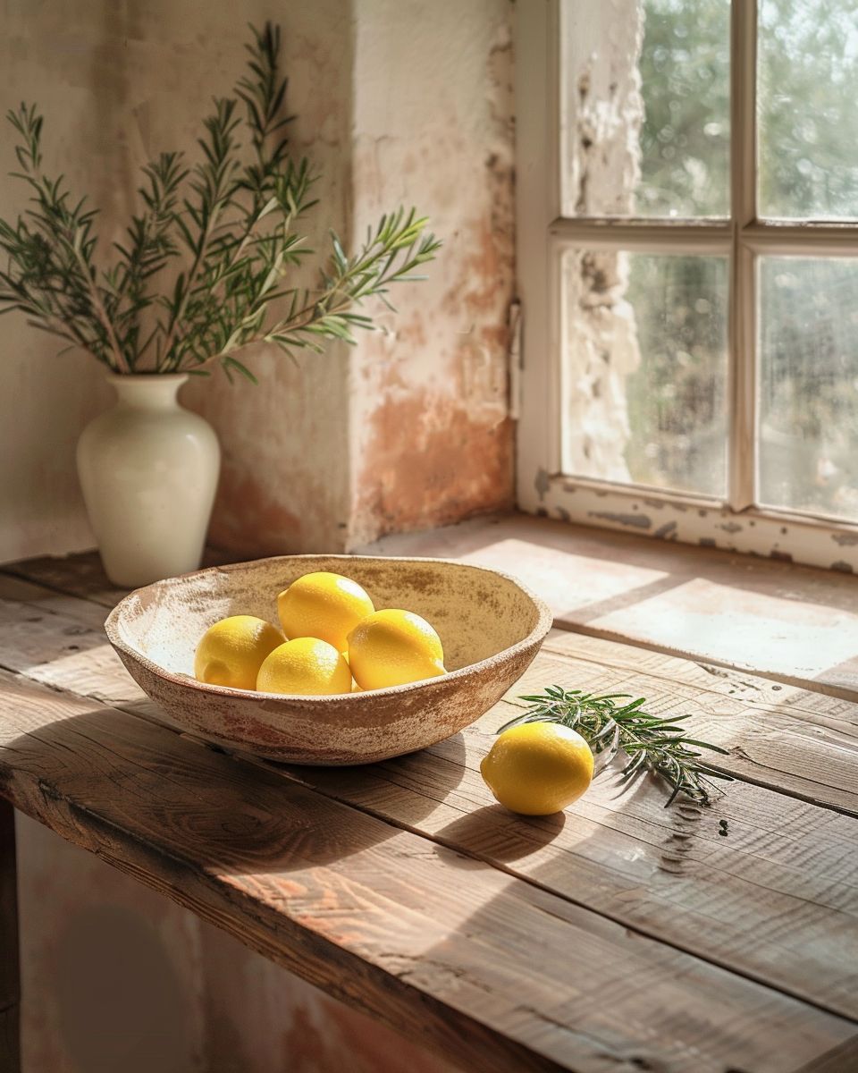 Mediterraner Einrichtungsstil- Arrangiere Zitronen in dekorativen Schalen