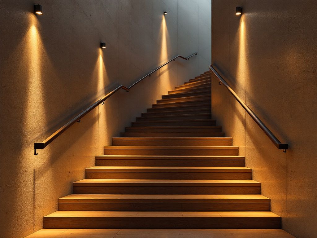 Treppenhaus gestalten- Installiere Lichtspots für kunstvolle Schatteneffekte.