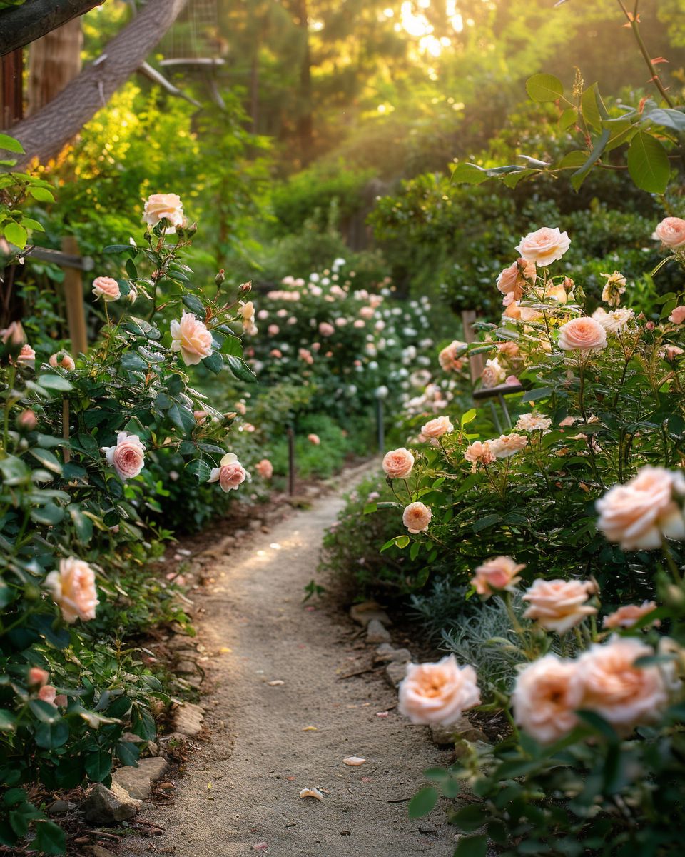 romantischen Garten gestalten: Ideen-Pflanze duftende Rosen entlang verwunschener Wege