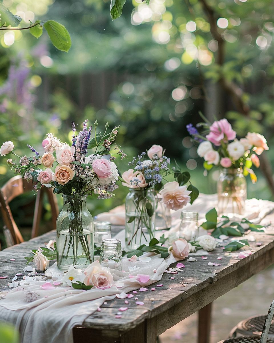 romantischen Garten gestalten: Ideen- Pflücke frische Blumen für romantische Tischdeko