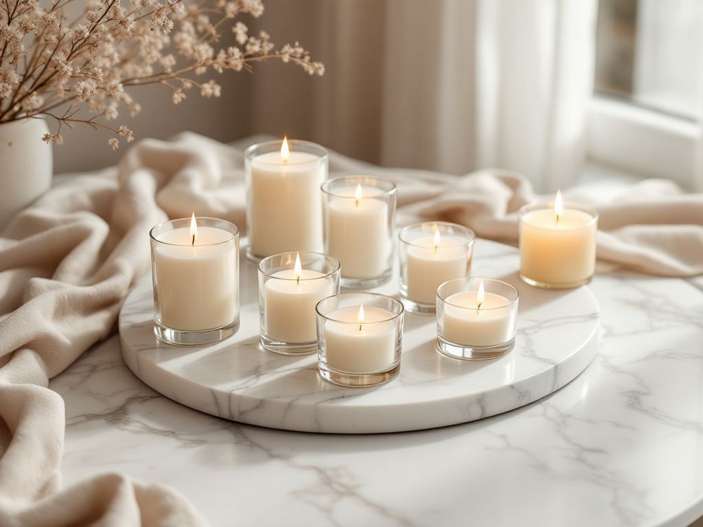Einrichten mit Marmor- Arrangiere Kerzen auf Marmor-Tabletts