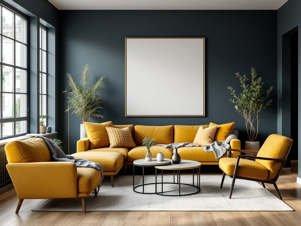 Einrichtung in Senfgelb-Kombiniere Senfgelb mit dunklem Petrolblau