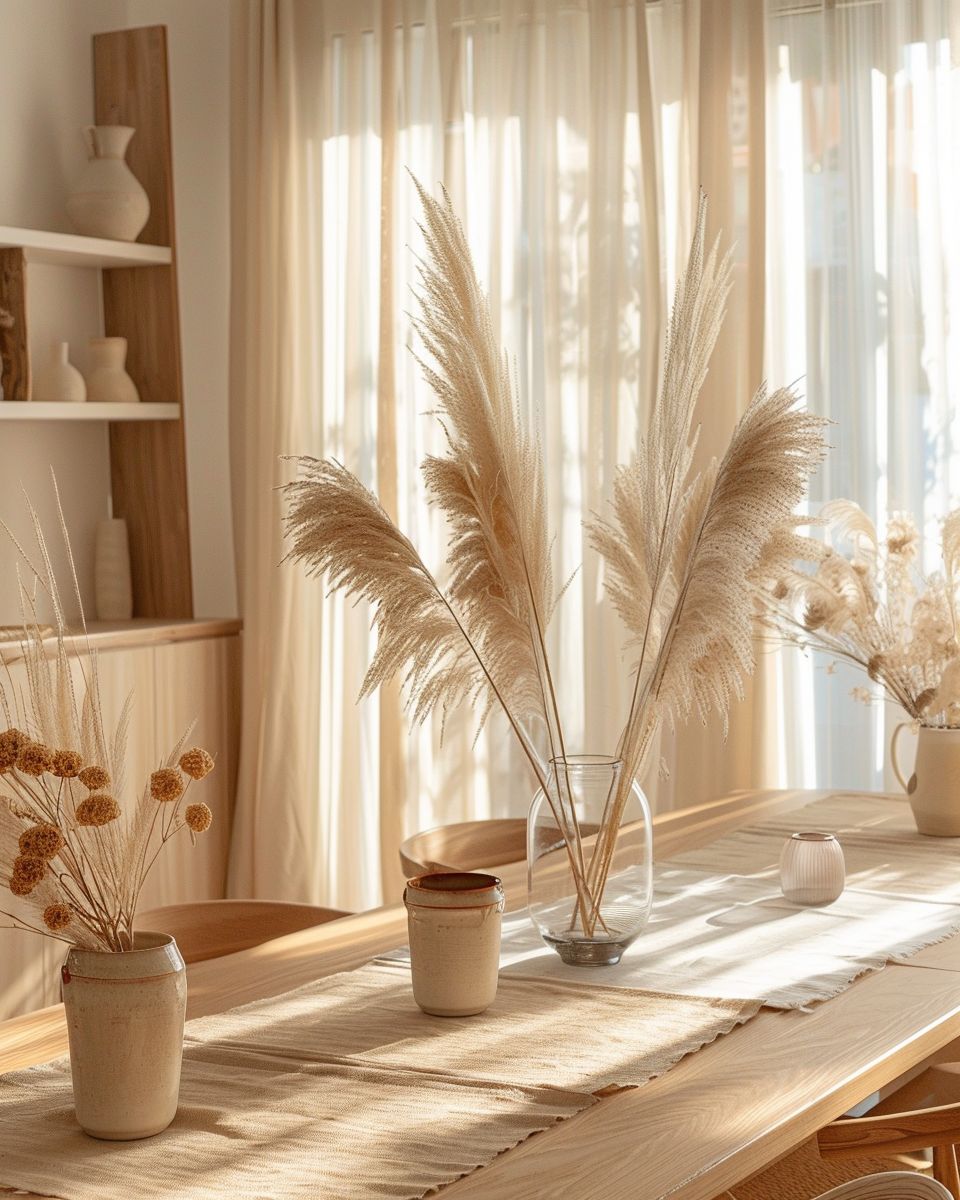 Esszimmer in Naturtönen gestalten- Dekoriere mit Trockenblumen in Beige