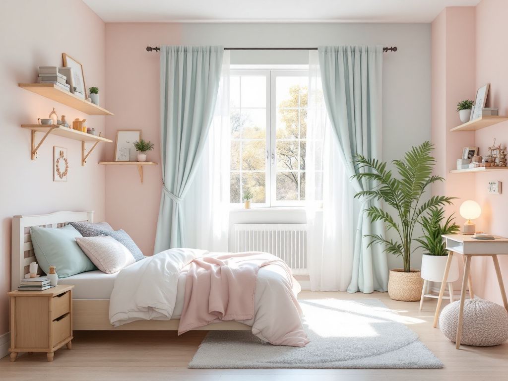 Ideen: Jugendzimmer für Mädchen einrichten-Wähle pastellige Farben für sanfte Atmosphäre