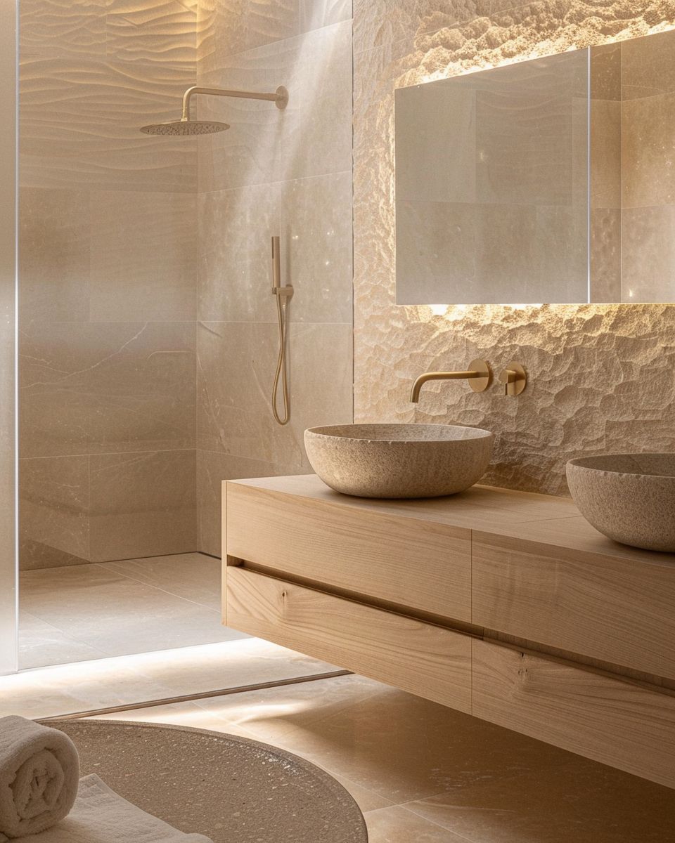 Ideen für Badezimmer in Beige-Wähle sandfarbene Fliesen mit Naturstruktur