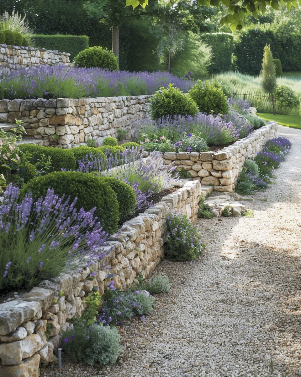 Ideen für Französischen Garten- Erhöhe Beete mit Natursteinmauern charmant