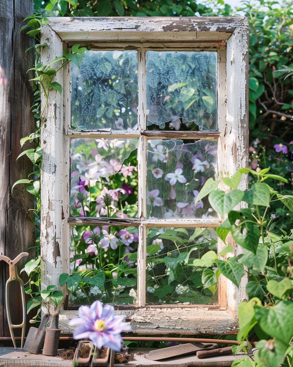 Ideen für Shabby-Chic-Garten-Verwandle alte Fenster in Gartenrahmen