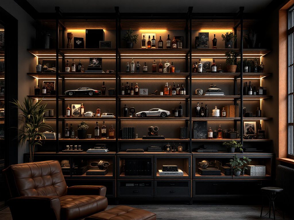 Inspiration: Männerzimmer einrichten- Präsentiere Sammlerstücke in offenen Regalen