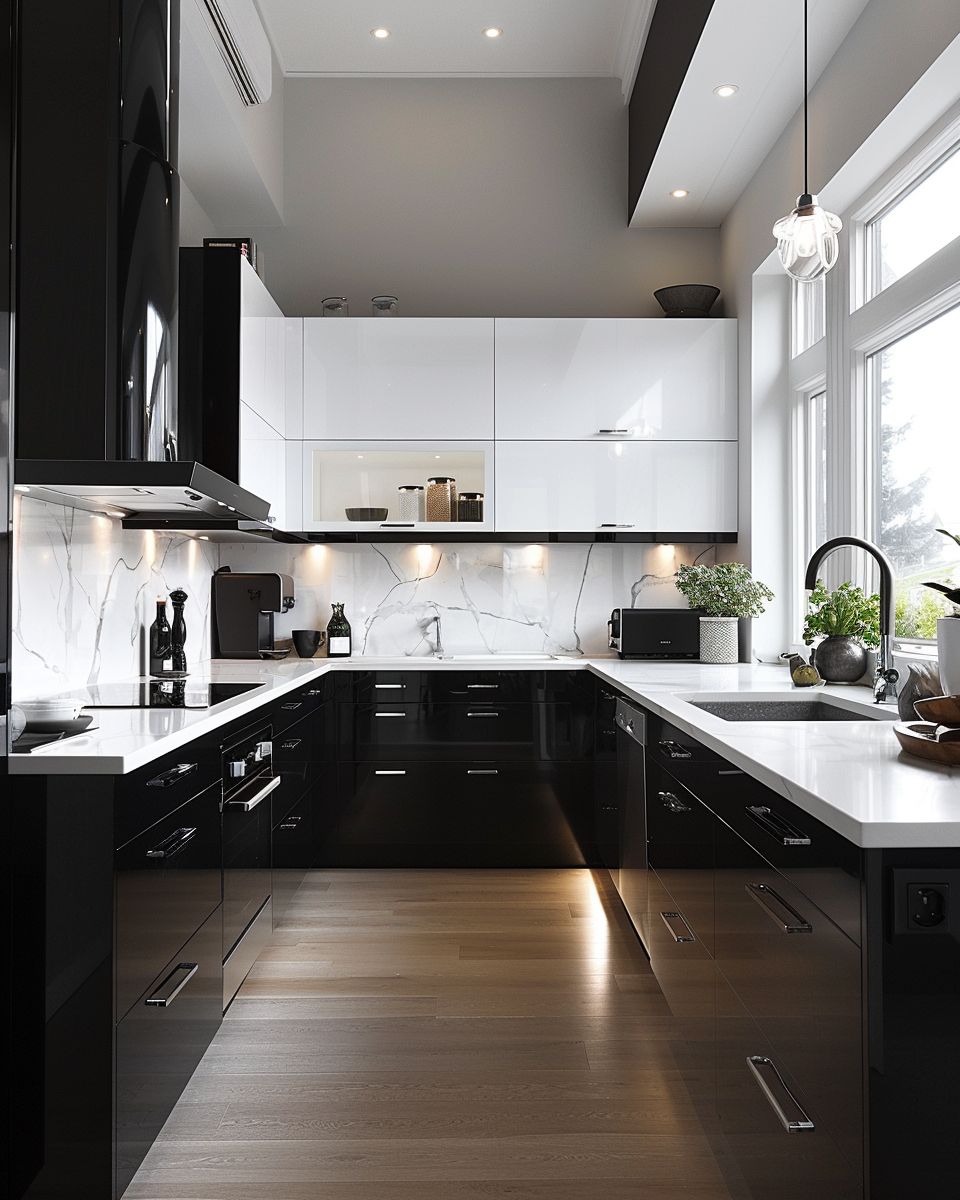 Inspiration für Küche in Schwarz- Betone Kontraste mit weißen Elementen