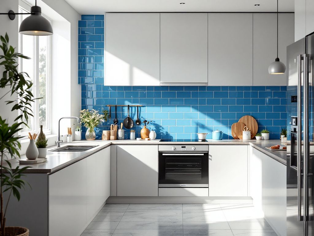 Inspiration für Küchen in Blau- Spiegele Licht mit blauen Glasfliesen