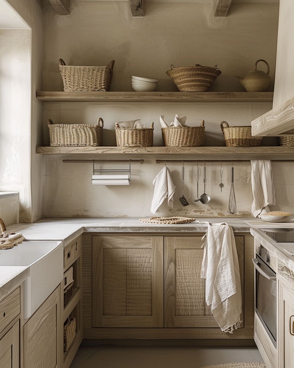 Inspiration für deine Küche in Beige- Nutze Texturen für mehr Tiefe im Raum