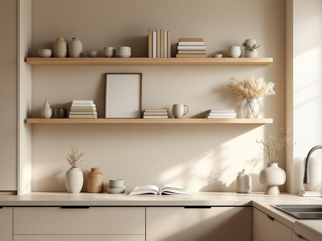 Inspiration für deine Küche in Beige- Präsentiere Kochbücher als dekoratives Element