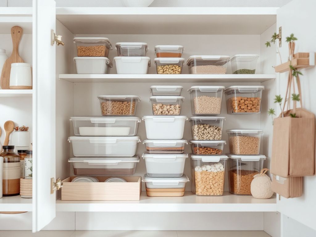 Küche organisieren-
Stapele Vorratsdosen platzsparend im Schrank