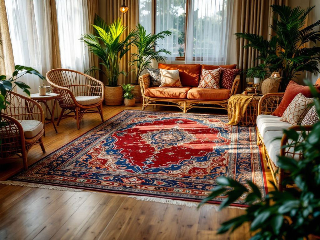 Orientalischer Einrichtungsstil-
Integriere farbenfrohe Teppiche mit Ornamentmustern