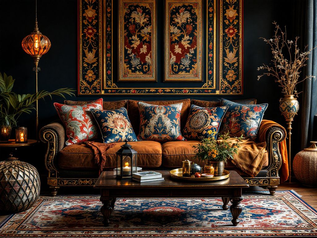 Orientalischer Einrichtungsstil-
Platziere bestickte Kissen auf deinen Sofas