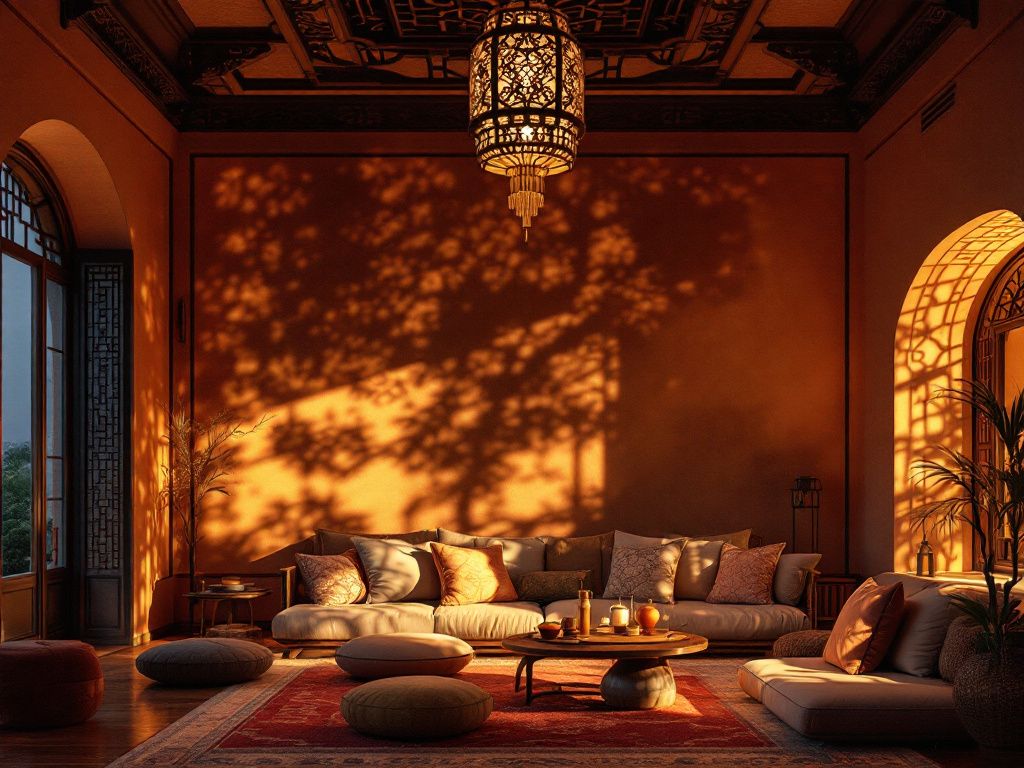 Orientalischer Einrichtungsstil-
Spiele mit Licht und Schatten durch Gittermuster