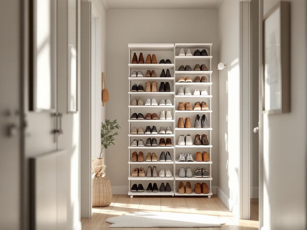 Stauraumideen Flur- Ordne Schuhe in einem vertikalen Drehregal
