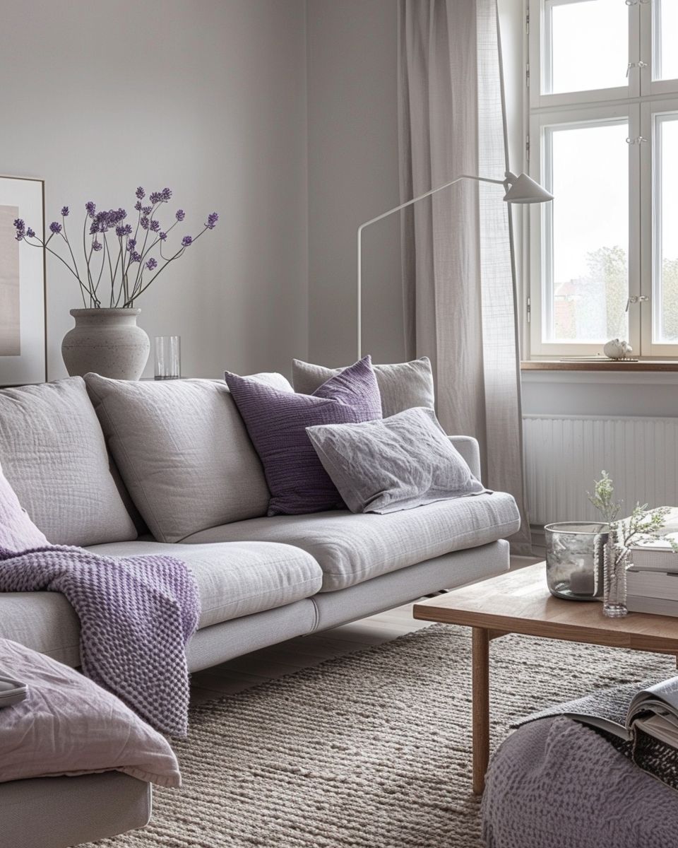Welche Farbe passt in der Einrichtung zu Lila?-Kombiniere Lila mit sanftem Grau
