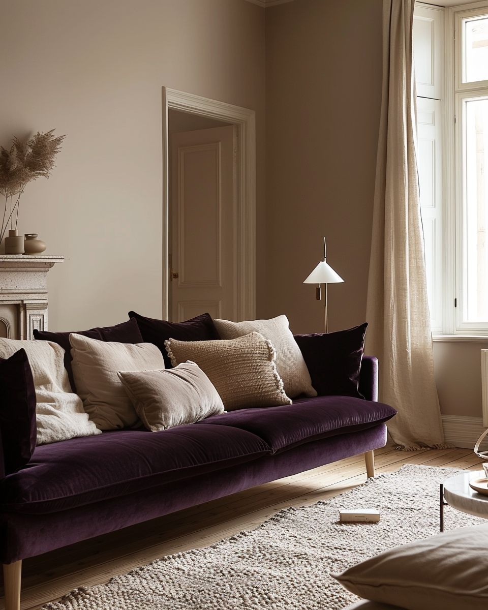 Welche Farbe passt in der Einrichtung zu Lila?- Entscheide dich für beige Wandfarben