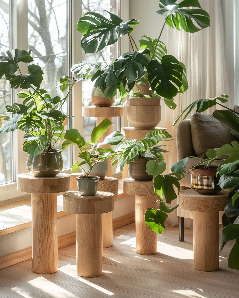 Dekoideen aus Holz- Präsentiere Pflanzen auf selbstgebauten Holzpodesten